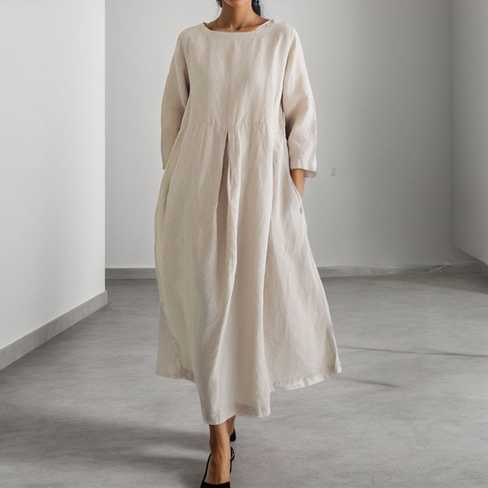 Robe Femme Manches Longues Décontractée Respirante Avec Poches Pratiques Nordic Flair Amawinc
