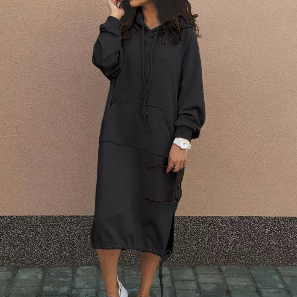 Robe À Capuche Femme Amawinc En Coton Doux Coupe Décontractée Longueur Genoux Avec Poche