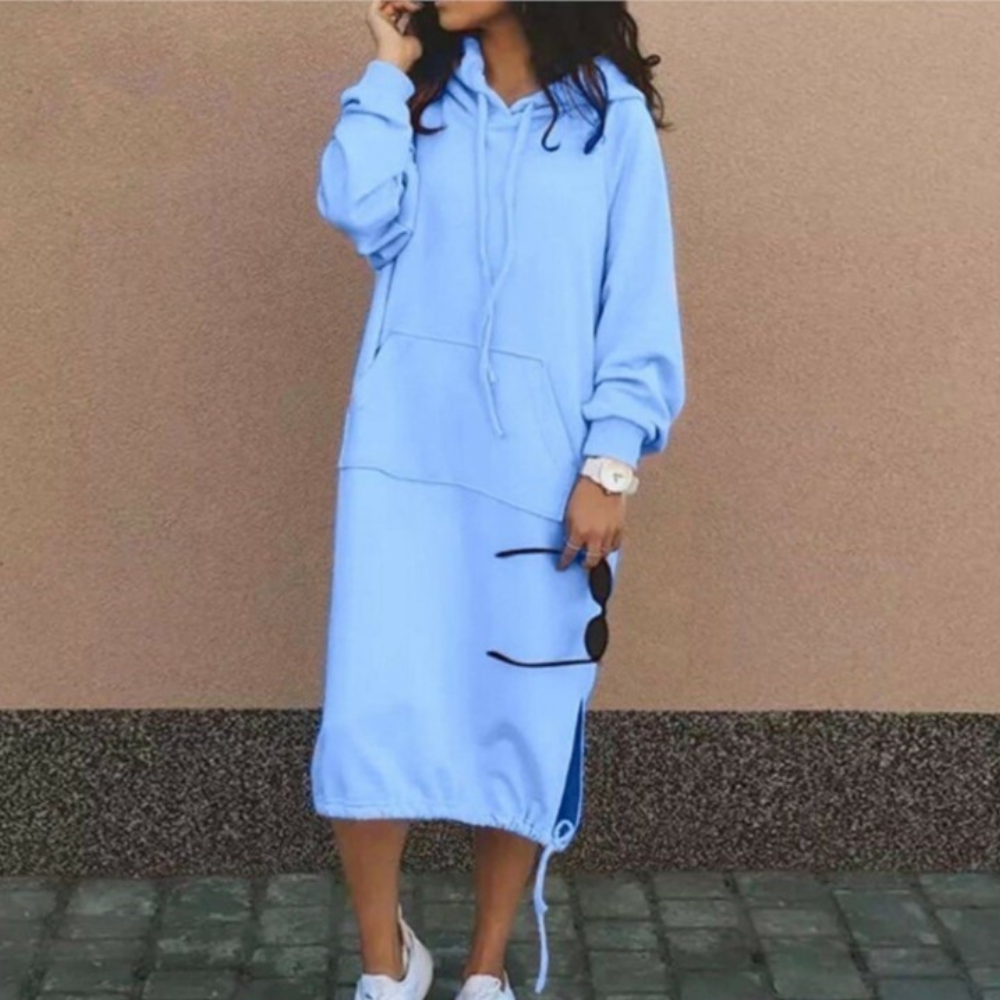 Robe À Capuche Femme Amawinc En Coton Doux Coupe Décontractée Longueur Genoux Avec Poche