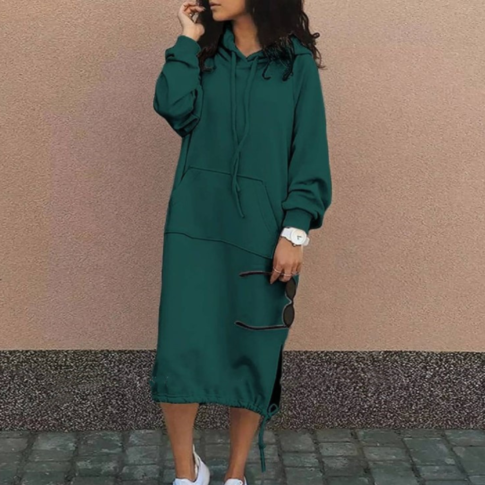 Robe À Capuche Femme Amawinc En Coton Doux Coupe Décontractée Longueur Genoux Avec Poche