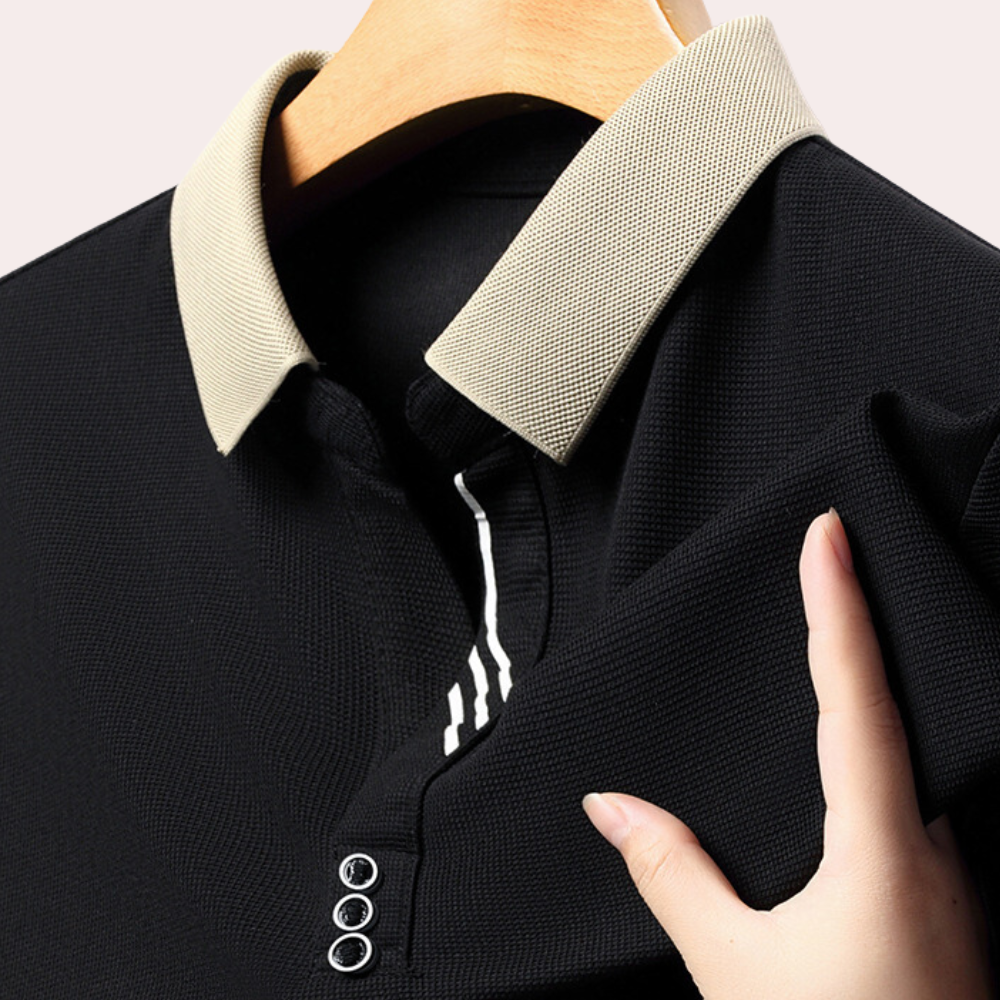 Amawinc Polo Homme Manches Longues En Maille Avec Col Contrasté Et Coupe Slim Confort Toute La Journée