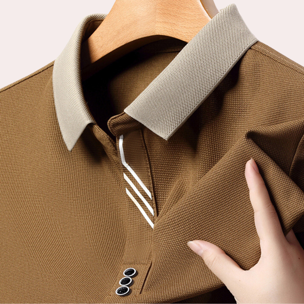 Amawinc Polo Homme Manches Longues En Maille Avec Col Contrasté Et Coupe Slim Confort Toute La Journée