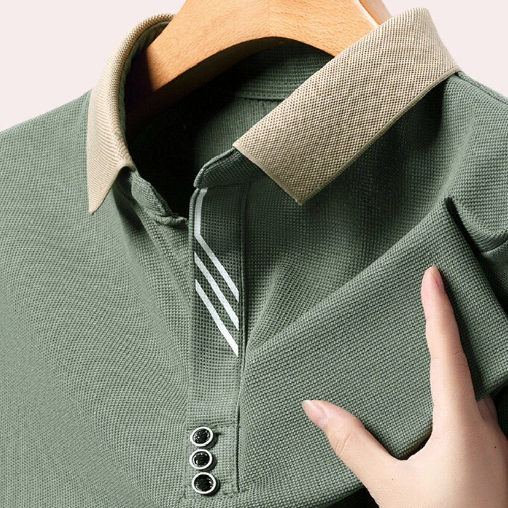 Amawinc Polo Homme Manches Longues En Maille Avec Col Contrasté Et Coupe Slim Confort Toute La Journée