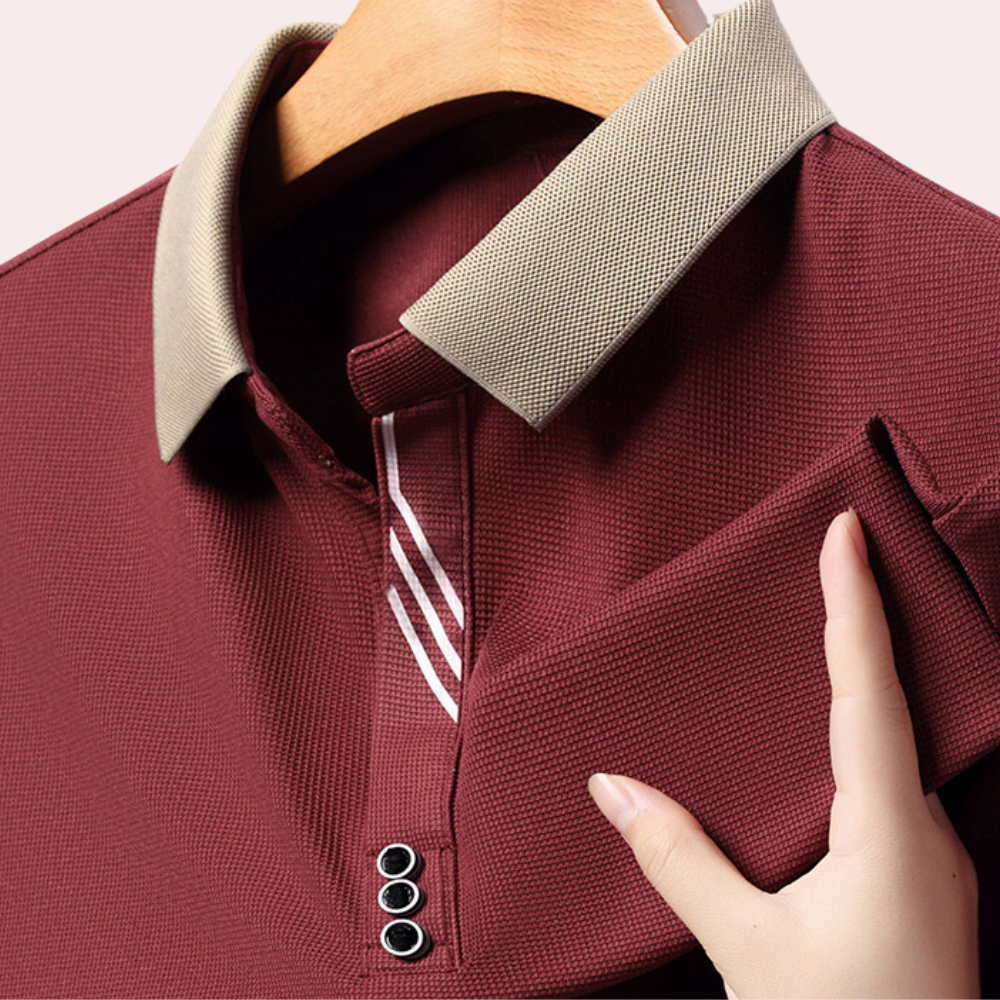 Amawinc Polo Homme Manches Longues En Maille Avec Col Contrasté Et Coupe Slim Confort Toute La Journée