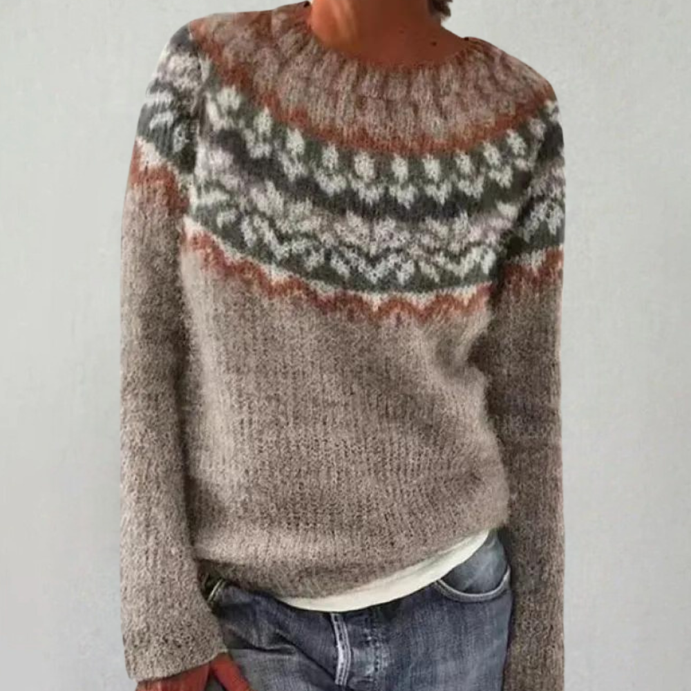 Pull Femme Maille Motif Nordique Col Rond Confortable Doux Polyvalent Idéal Pour Quotidien et Soirée