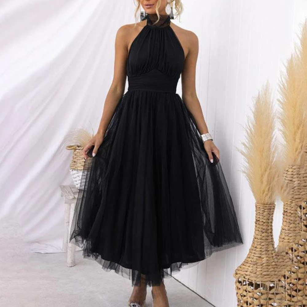 Robe Halterneck Pour Femme Fluide En Mousseline Léger Pour Mariage Et Fête Midi Longue
