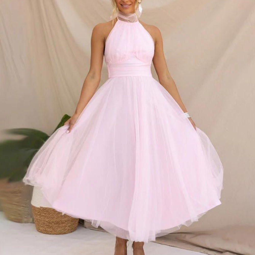 Robe Halterneck Pour Femme Fluide En Mousseline Léger Pour Mariage Et Fête Midi Longue