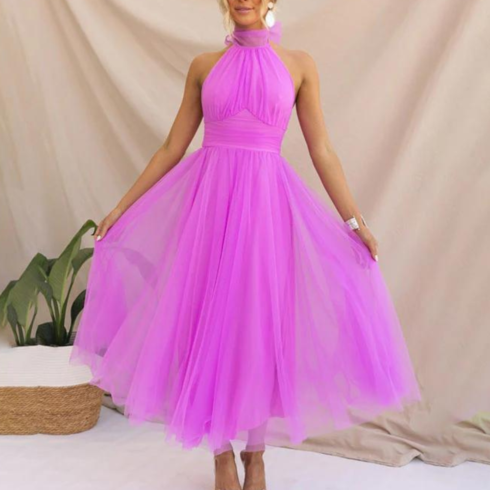 Robe Halterneck Pour Femme Fluide En Mousseline Léger Pour Mariage Et Fête Midi Longue