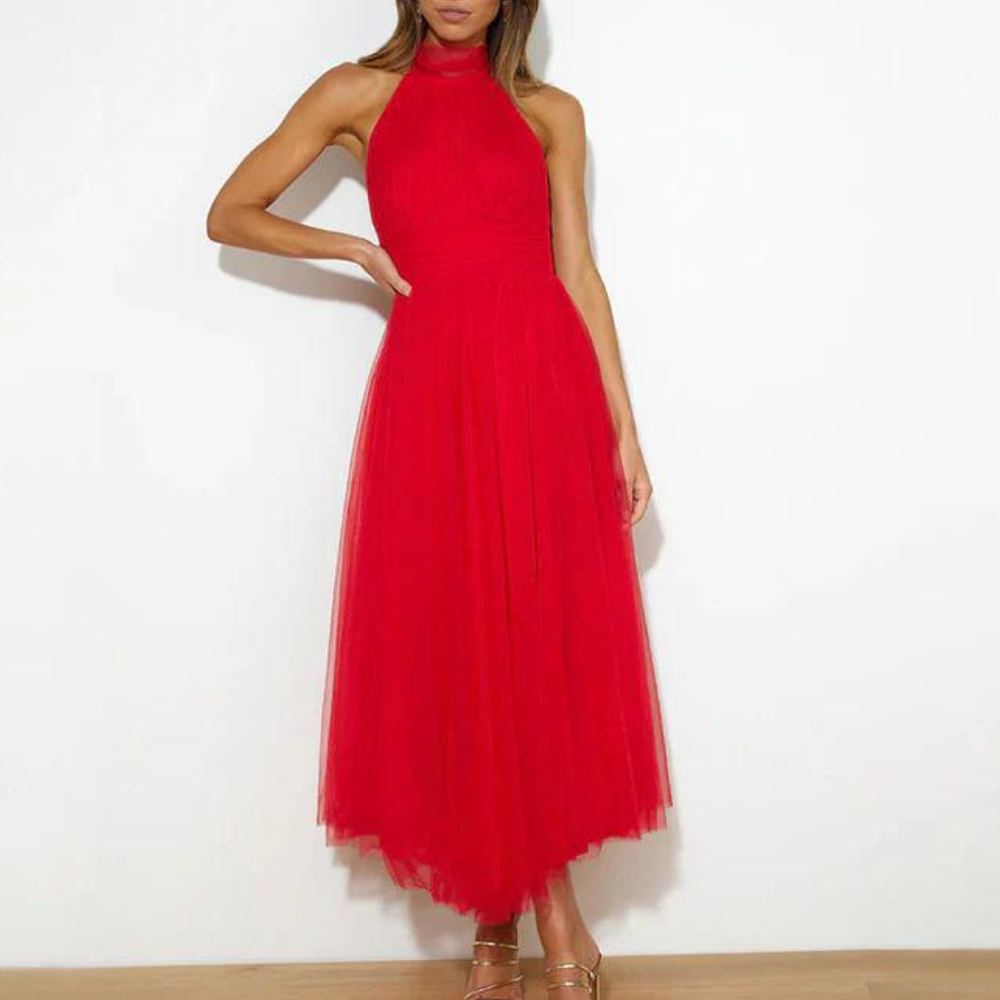 Robe Halterneck Pour Femme Fluide En Mousseline Léger Pour Mariage Et Fête Midi Longue