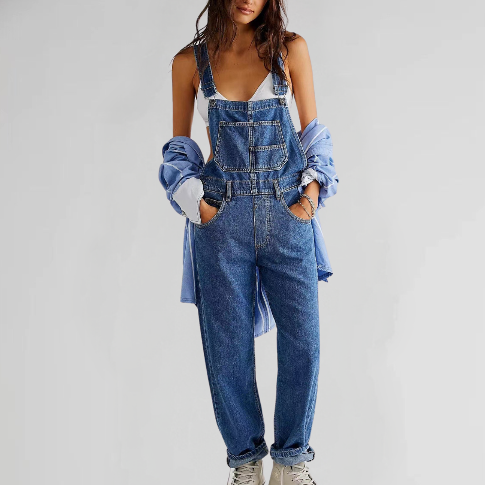 Salopettes En Denim Pour Femmes Bretelles Ajustables Coupe Décontractée Poches Pratiques Amawinc