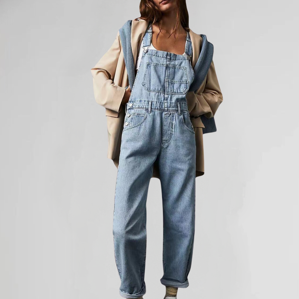 Salopettes En Denim Pour Femmes Bretelles Ajustables Coupe Décontractée Poches Pratiques Amawinc