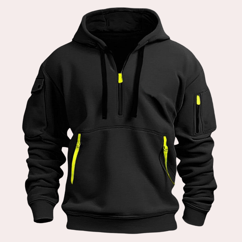 Sweat À Capuche Homme Demi Zip Capuche Ajustable Poches Zippées Décontracté Confortable Et Pratique Pour Automne