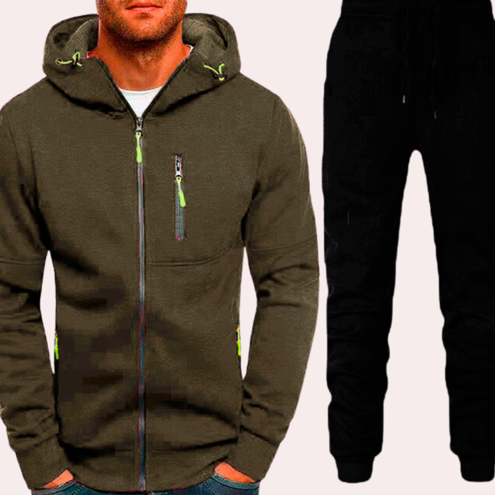 Ensemble Homme Sweat à Capuche Zippé et Joggers Ajustables Pour Confort Décontracté Quotidien