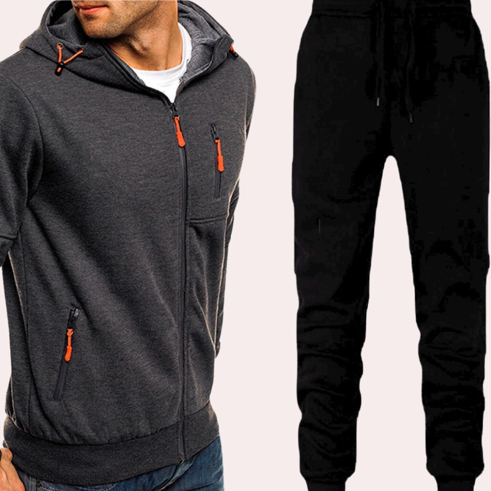 Ensemble Homme Sweat à Capuche Zippé et Joggers Ajustables Pour Confort Décontracté Quotidien