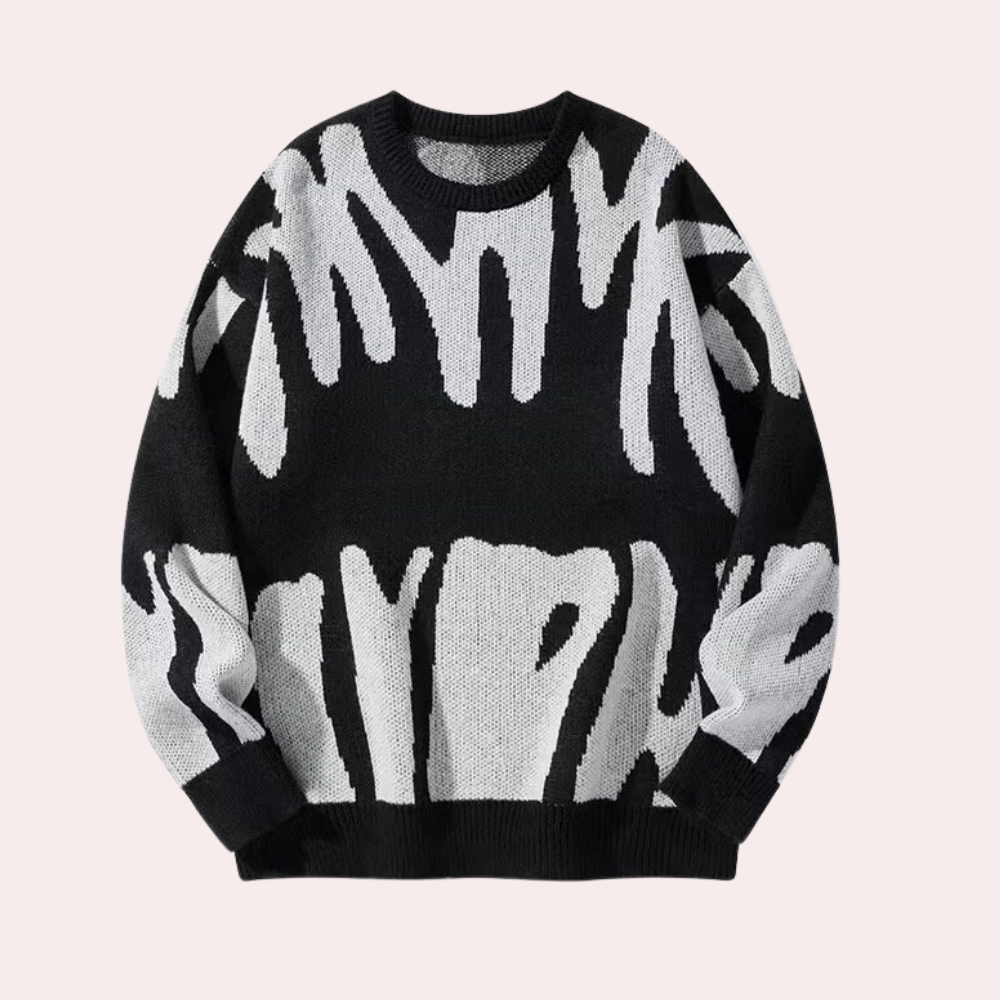 Pull Homme En Maille Motif Abstrait Nordique Inspiré Coupe Décontractée Col Rond Manches Longues Tricot Chaud Pour Hiver