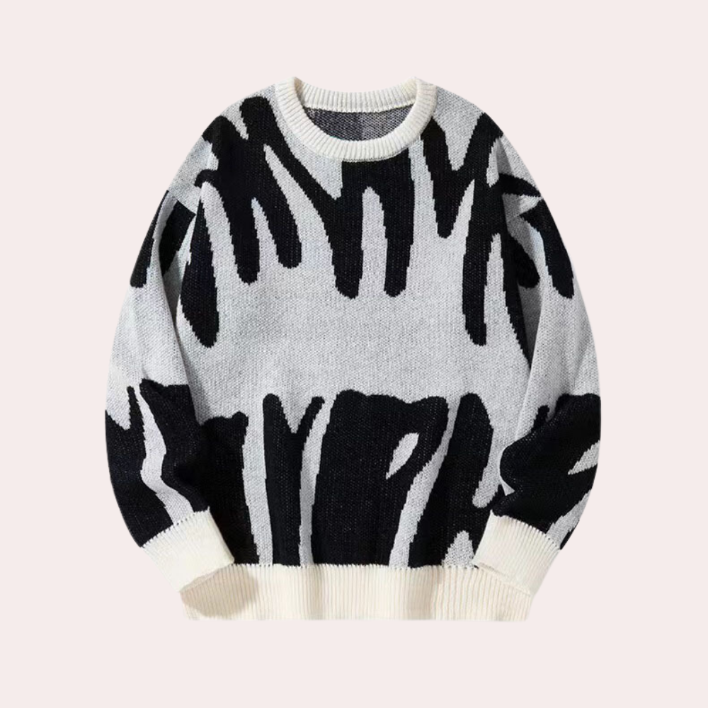 Pull Homme En Maille Motif Abstrait Nordique Inspiré Coupe Décontractée Col Rond Manches Longues Tricot Chaud Pour Hiver