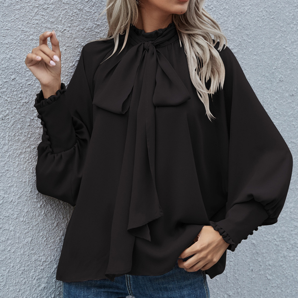 Blouse Femme Satinée À Col Lavalliere Et Manches Longues Coupe Ample Élégante Pour Toutes Occasions