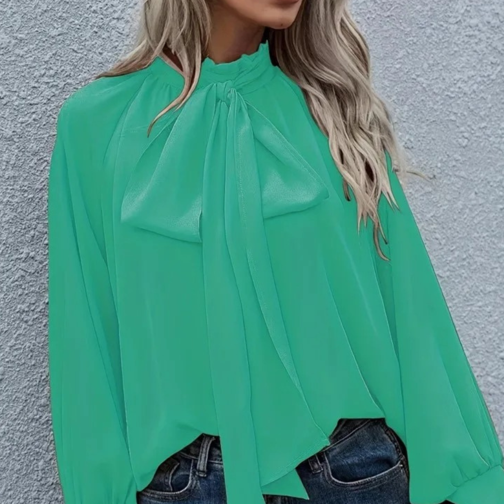 Blouse Femme Satinée À Col Lavalliere Et Manches Longues Coupe Ample Élégante Pour Toutes Occasions