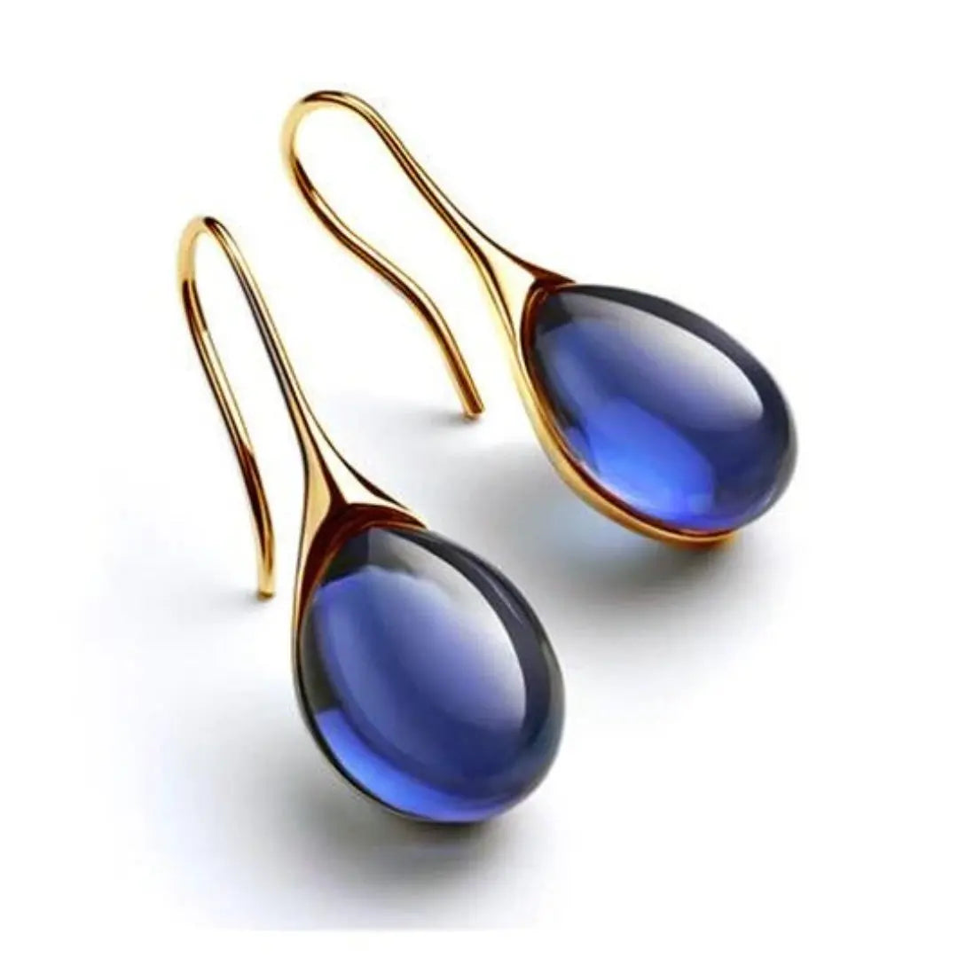 Denise Boucles D'Oreilles Goutte Plaqué Or Ambre Résine Centre Léger Et Intemporel