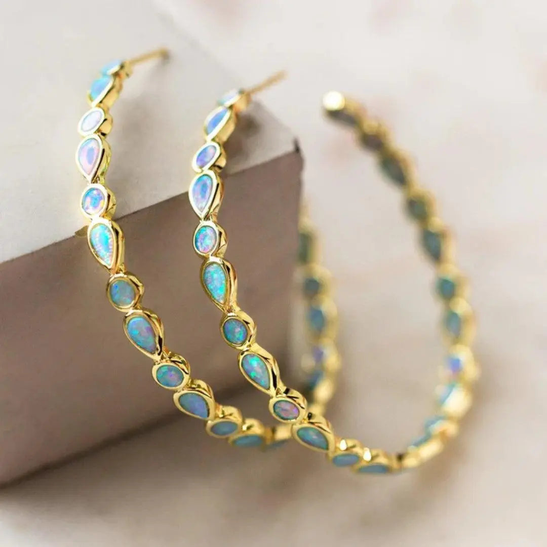 Paula - Opal Hoop Earrings - Amawinc