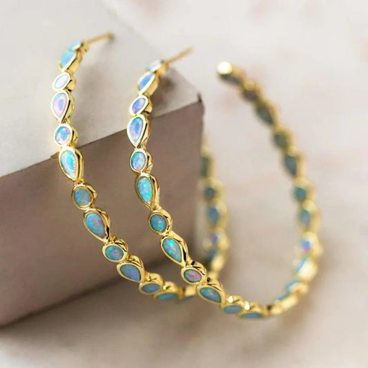 Paula - Opal Hoop Earrings - Amawinc