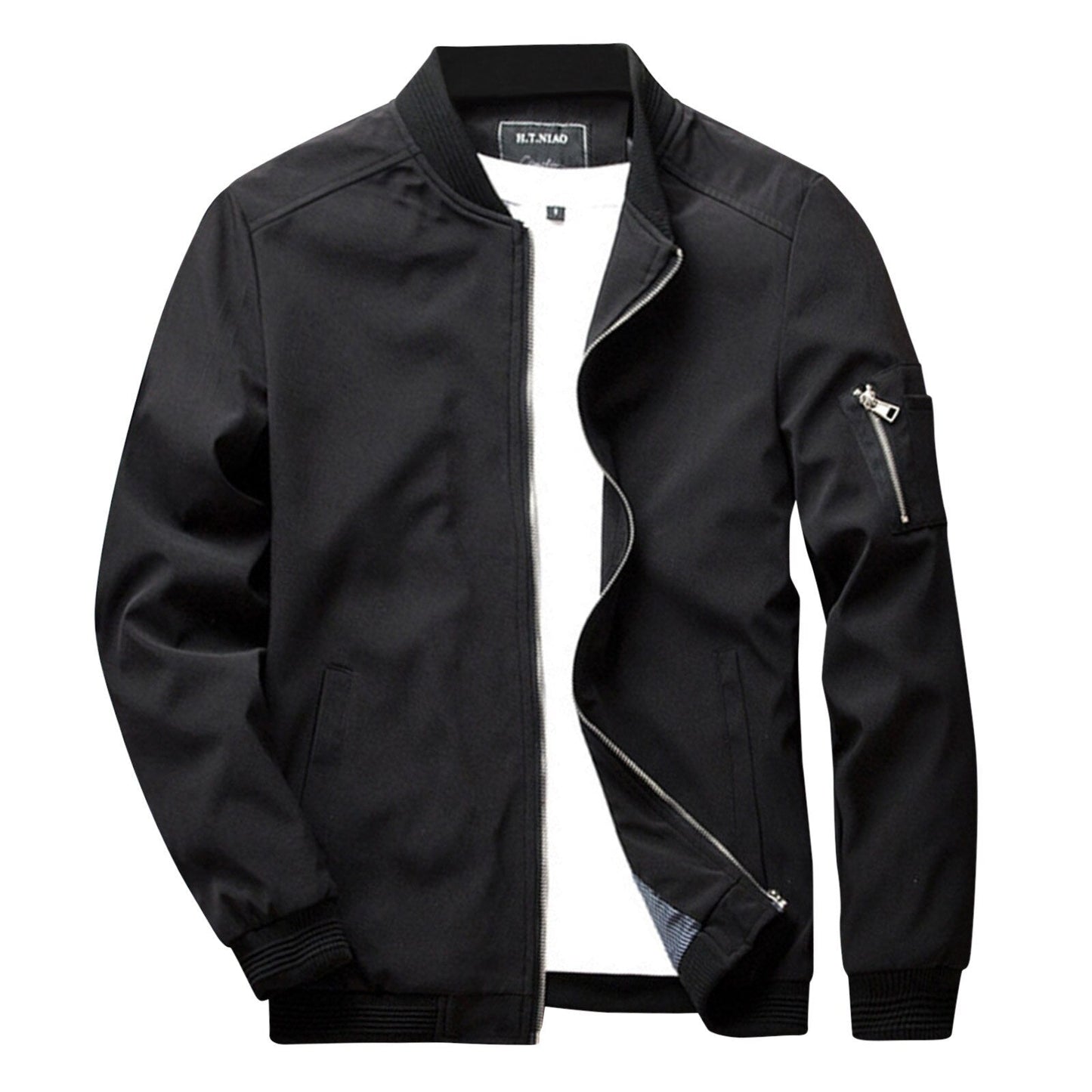 Veste Bomber Homme Olive Couleur Olive Coupe Regular Col Et Poignets Côtelés Fermeture Éclair Look Décontracté