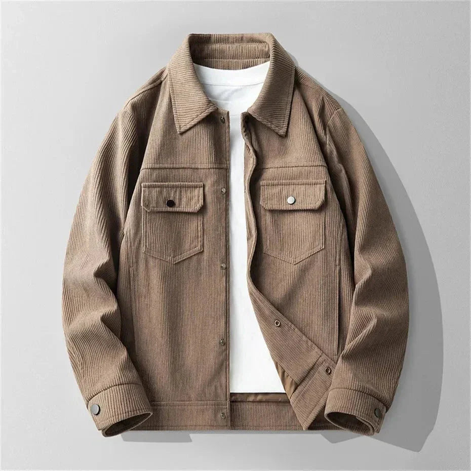 Veste Caleb Classique en Velours Côtelé à Poches Poitrine Doubles et Poignets Ajustables Col Structuré