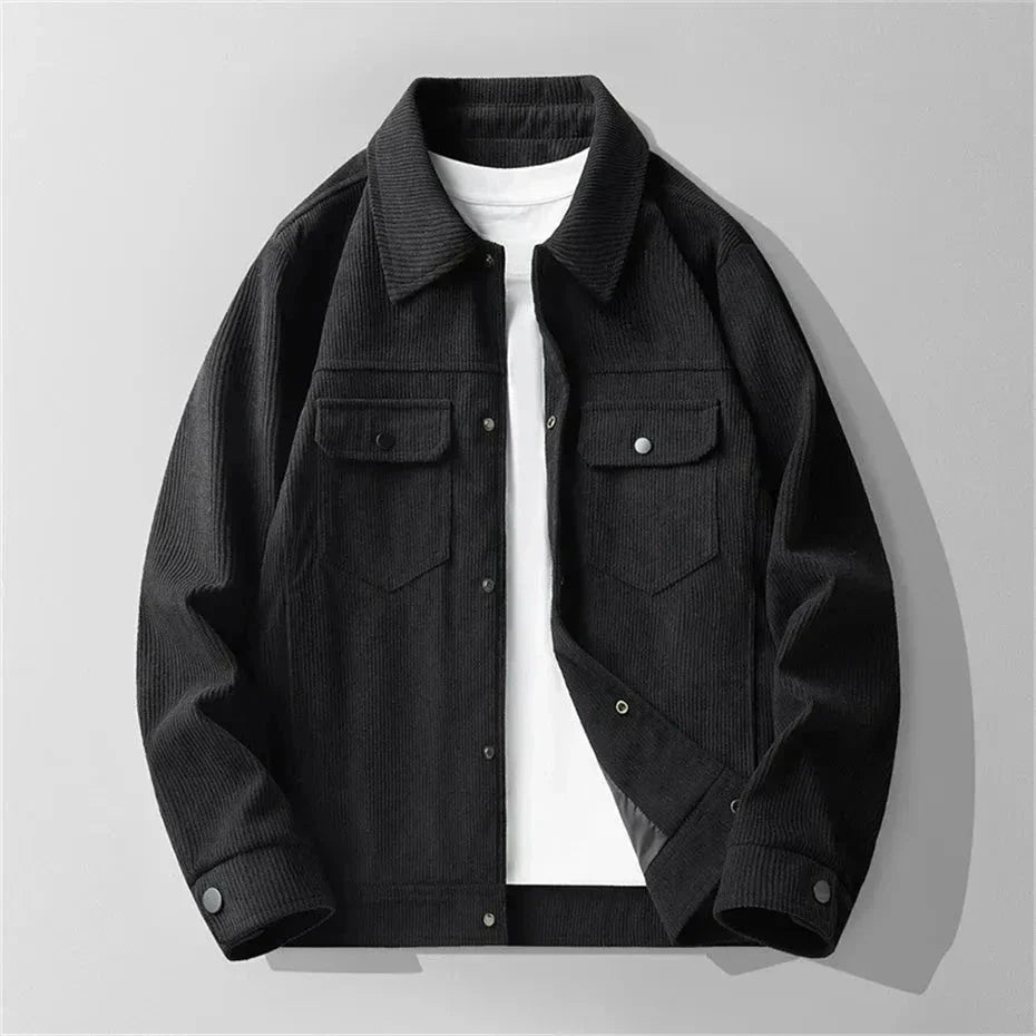 Veste Caleb Classique en Velours Côtelé à Poches Poitrine Doubles et Poignets Ajustables Col Structuré
