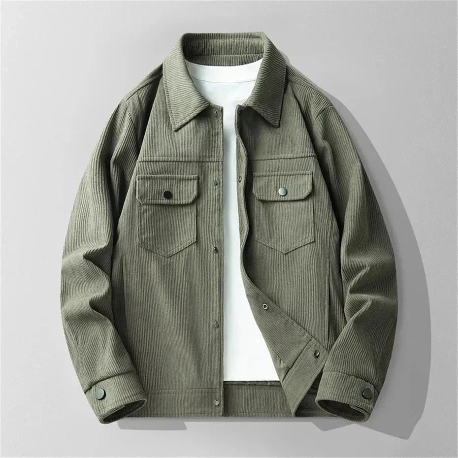 Veste Caleb Classique en Velours Côtelé à Poches Poitrine Doubles et Poignets Ajustables Col Structuré