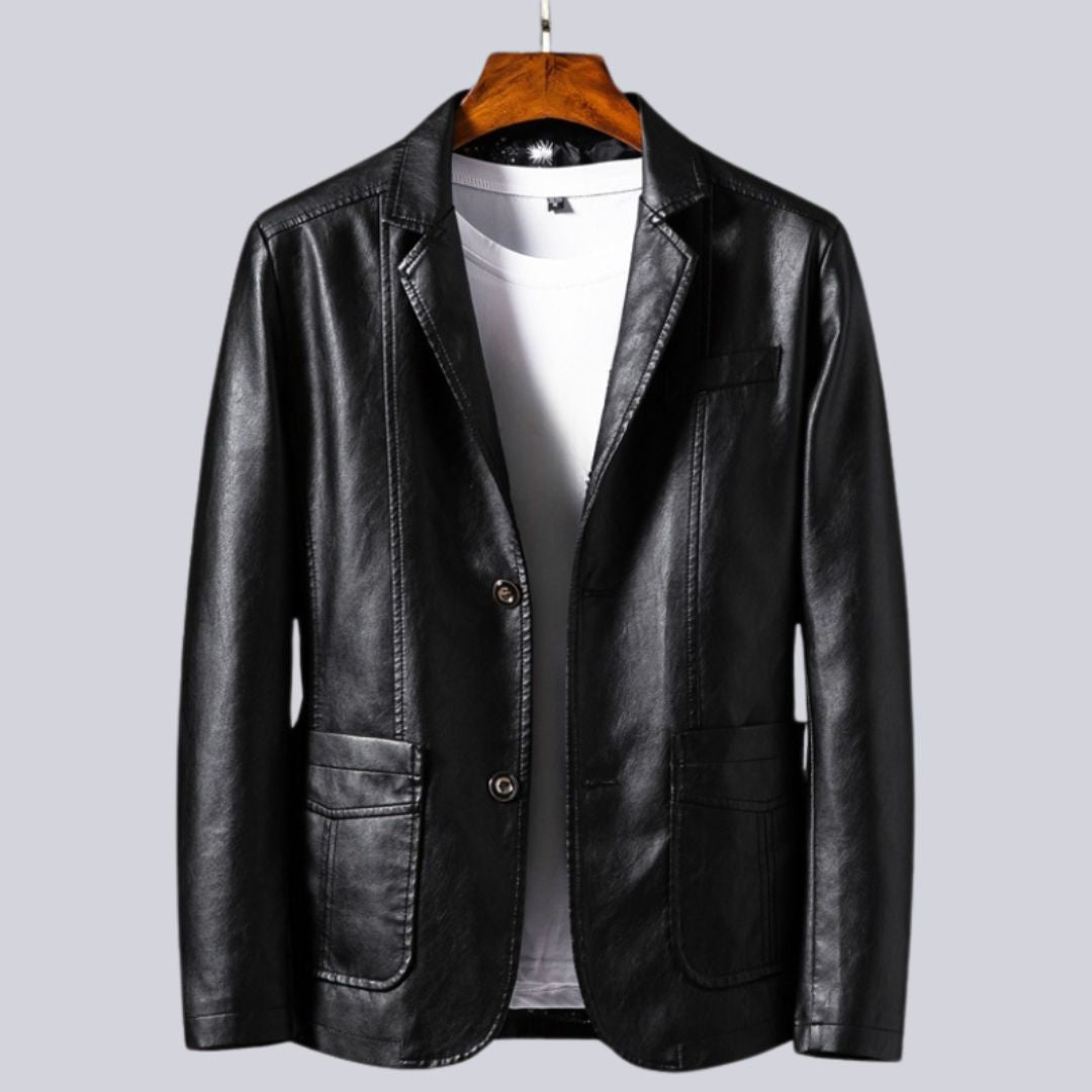 Veste Homme Callum Luxe En Cuir Synthétique Finition Cuir Look Ajustée Col À Revers Classique
