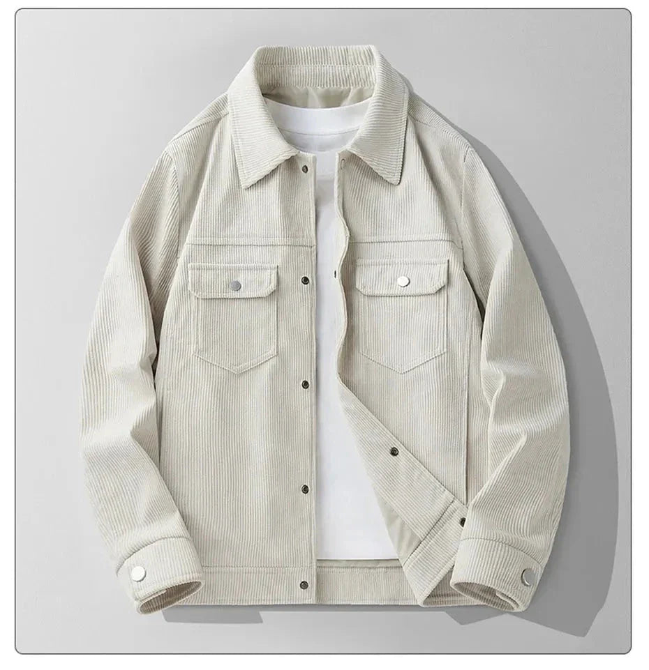 Veste Caleb Classique en Velours Côtelé à Poches Poitrine Doubles et Poignets Ajustables Col Structuré
