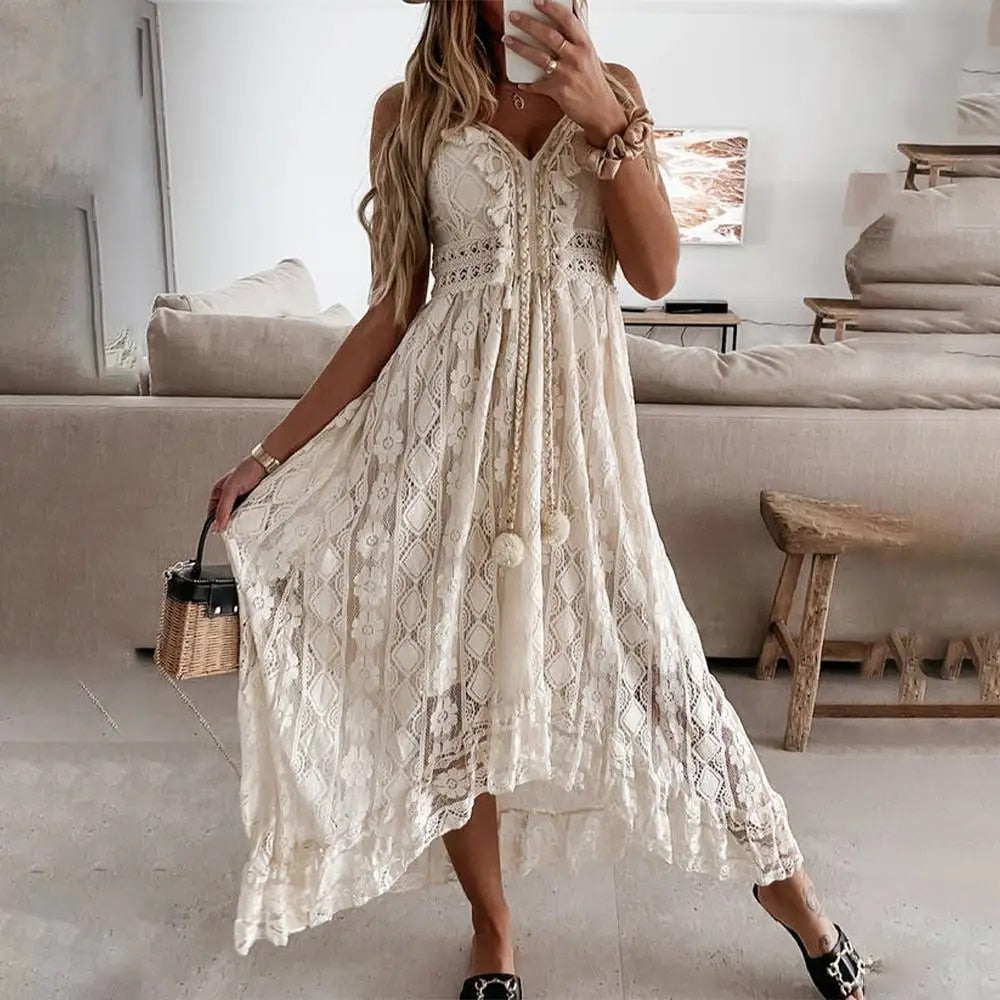 Robe Maxi Femme Amawinc En Dentelle Bohème Élégante Et Aérée Pour Été Et Fêtes Chic