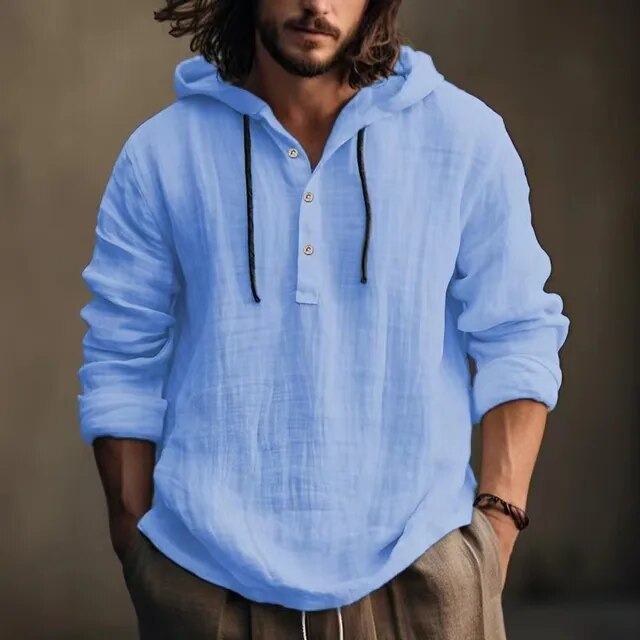 Atmungsaktiver Kapuzenpullover aus Baumwolle und Leinen, lässiger Schnitt, langärmelig, für Frühling/Sommer von Fudus