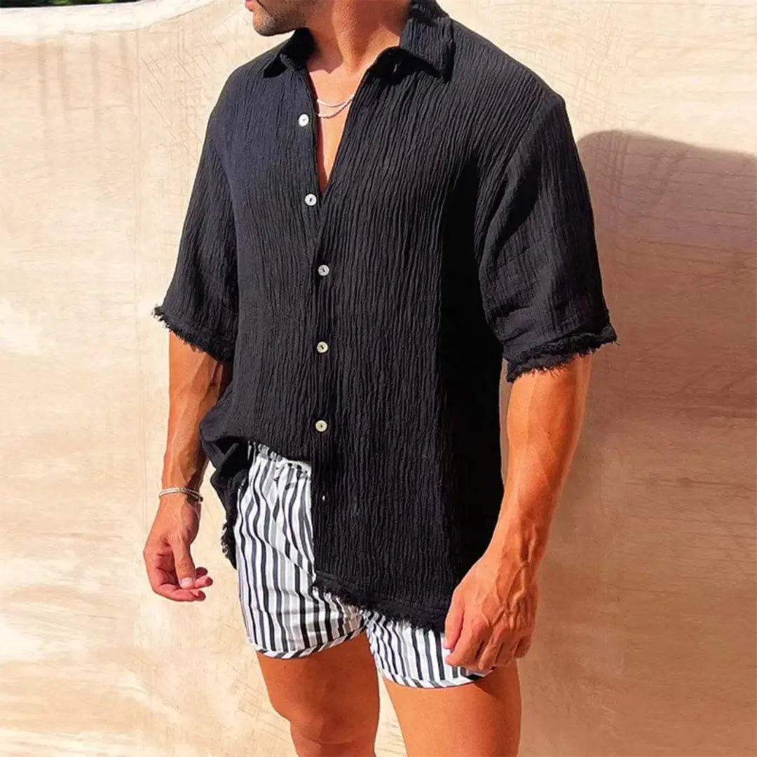 Chemise En Lin Canero Avec Détails Déchirés Ouverture Devant Essentiel Été Respirante
