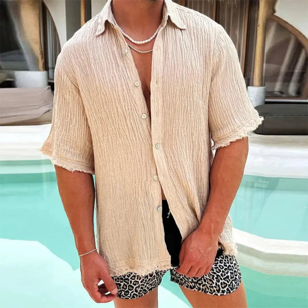 Chemise En Lin Canero Avec Détails Déchirés Ouverture Devant Essentiel Été Respirante