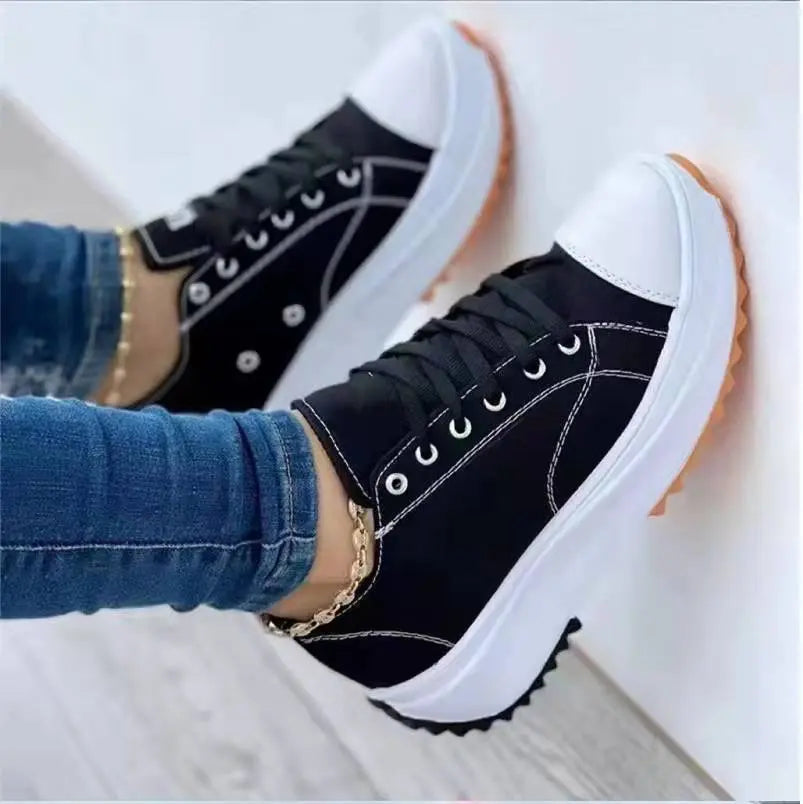 Baskets Plateforme Pour Femmes Confort Et Style Décontracté En Toile Pour Tous Les Jours