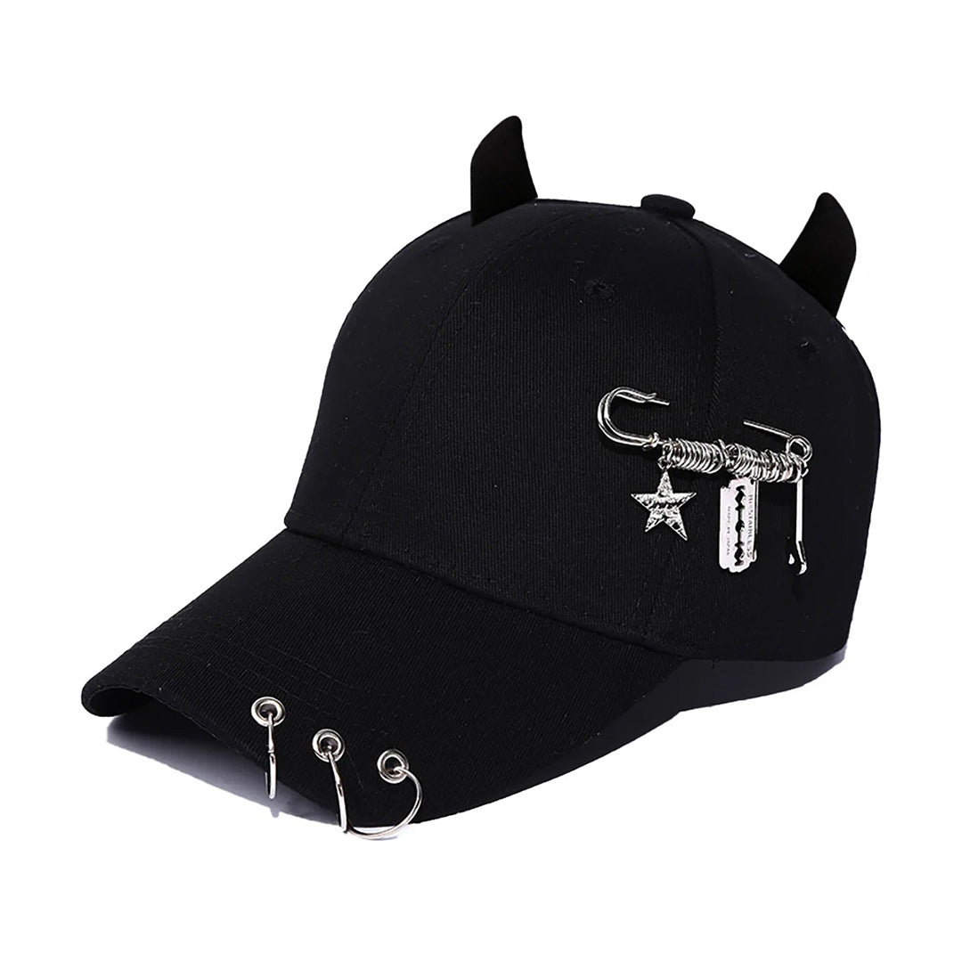 Pierced Safety Pin Horned Hat - Amawinc