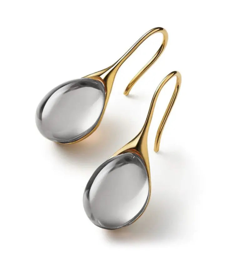 Denise Boucles D'Oreilles Goutte Plaqué Or Ambre Résine Centre Léger Et Intemporel