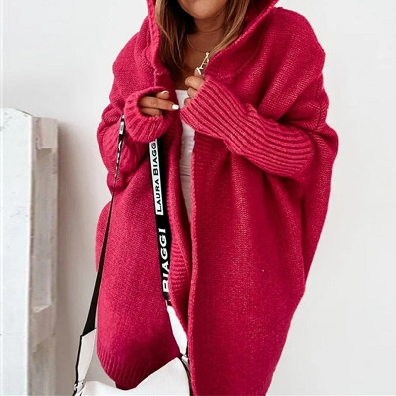 Cardigan Femme Oversize Avec Capuche Ouvert Tricot Doux Et Chaud Pour Automne Hiver