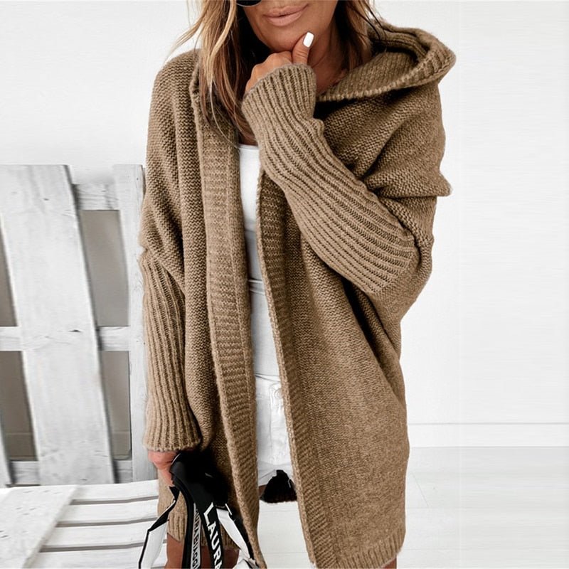 Cardigan Femme Oversize Avec Capuche Ouvert Tricot Doux Et Chaud Pour Automne Hiver