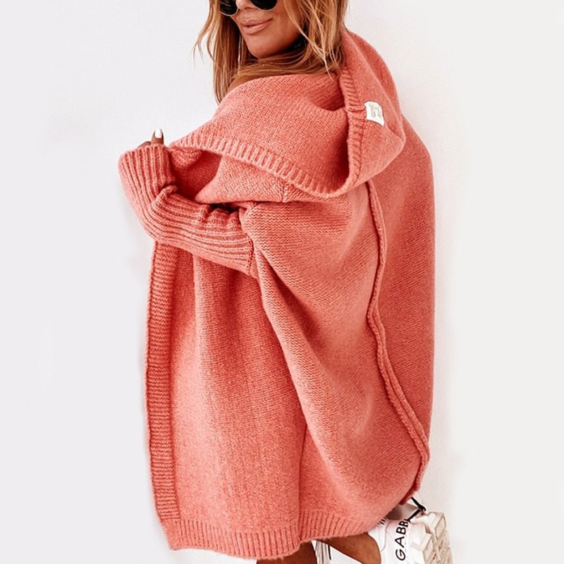 Cardigan Femme Oversize Avec Capuche Ouvert Tricot Doux Et Chaud Pour Automne Hiver