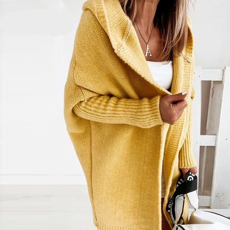 Cardigan Femme Oversize Avec Capuche Ouvert Tricot Doux Et Chaud Pour Automne Hiver