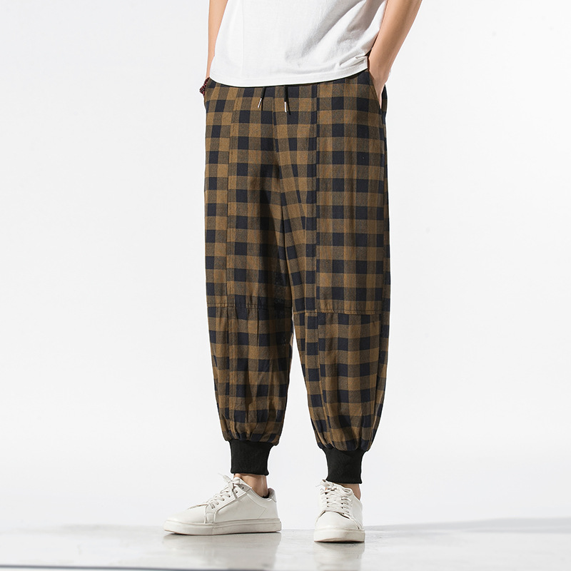 Pantalon Jogger Carter À Carreaux En Flanelle De Coton Doux Avec Coupe Tapered Et Poignets Côtelés Pour Style Vintage