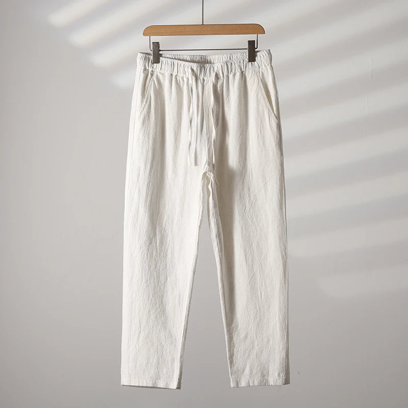 Pantalon Casa en Lin et Coton Confort Tout au Long de la Journée Jambe FUselée Taille Élastique Cordon Réglable
