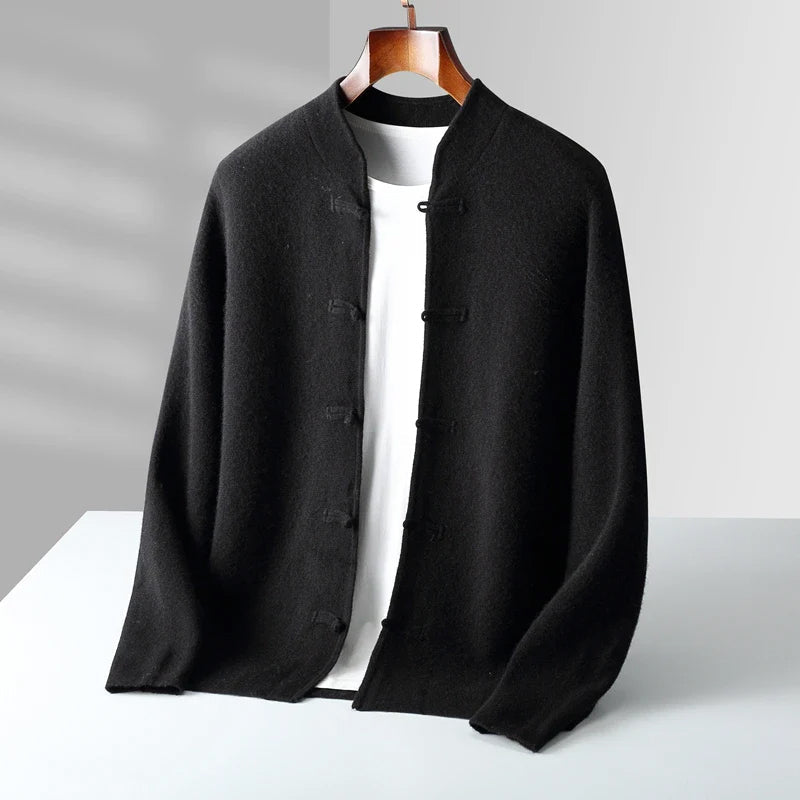Cardigan Cachemire Col Mandarin Élégant Avec Fermeture Par Boutons À Boucle Devant