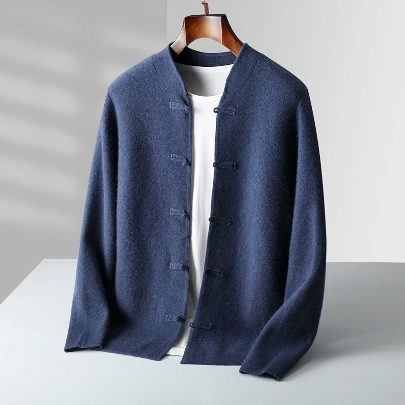 Cardigan Cachemire Col Mandarin Élégant Avec Fermeture Par Boutons À Boucle Devant