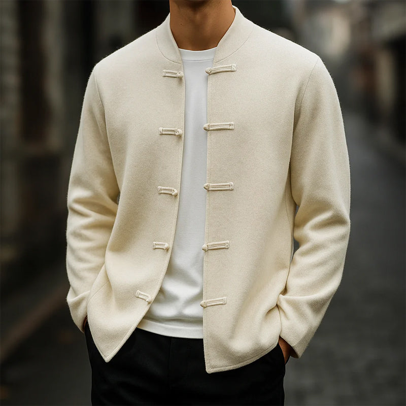 Cardigan Cachemire Col Mandarin Élégant Avec Fermeture Par Boutons À Boucle Devant