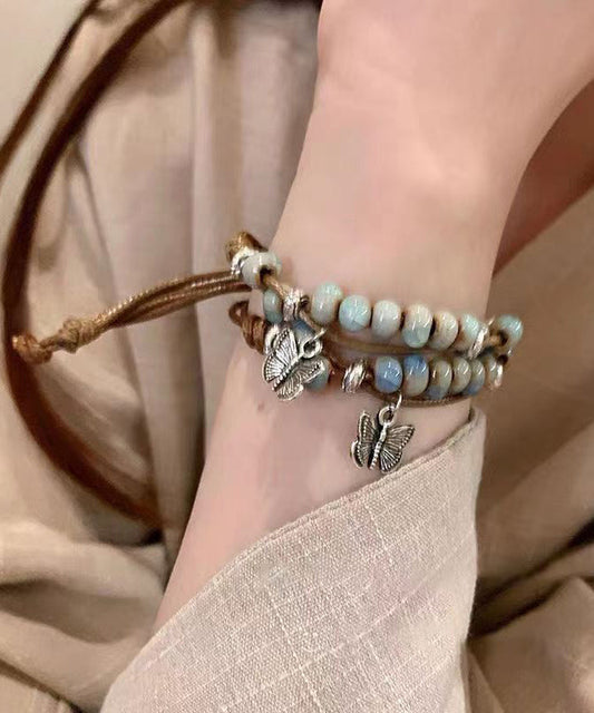 Ensemble de deux bracelets à breloques papillon en céramique tissés en alliage décontracté - Amawinc