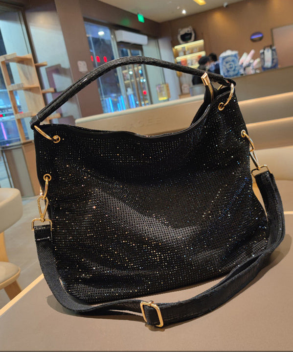 Sacs à bandoulière décontractés en similicuir noir avec strass pour femme - Amawinc