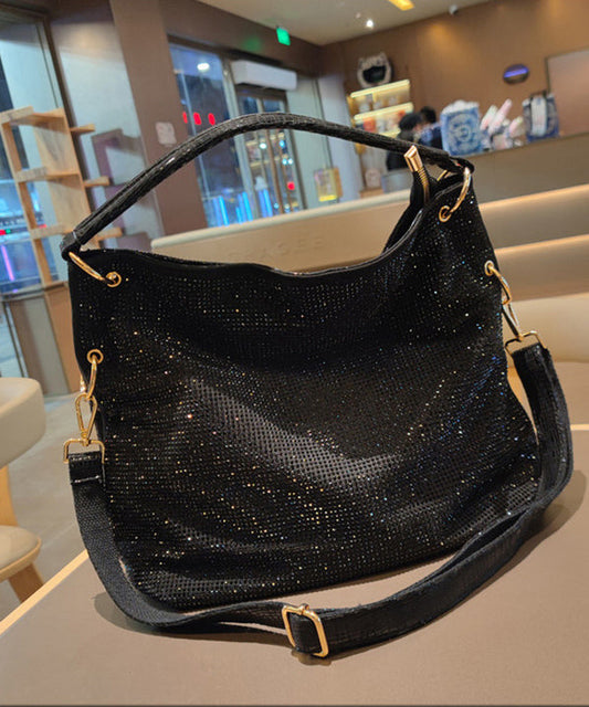 Sacs à bandoulière décontractés en similicuir noir avec strass pour femme - Amawinc